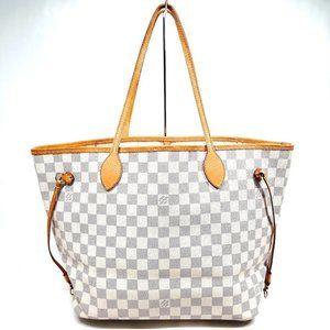 Pre-owned Authentic Louis Vuitton LV Tote Bag Neverfull MM White Damier Azur